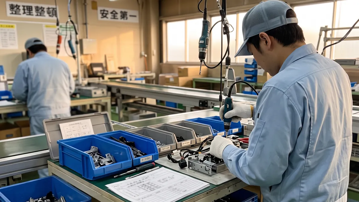 自動車部品の組立作業のようす