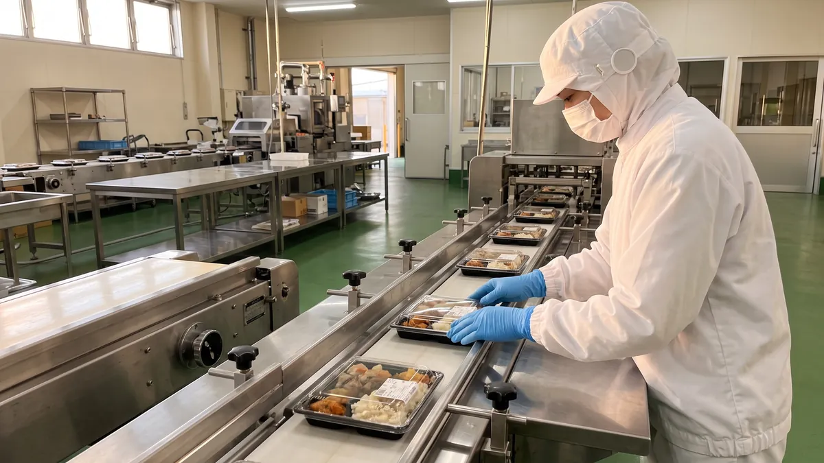 食品工場のライン作業のようす